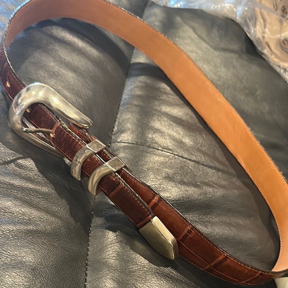 Elegant Brown Leather Women's Belt with Silver Buckle
